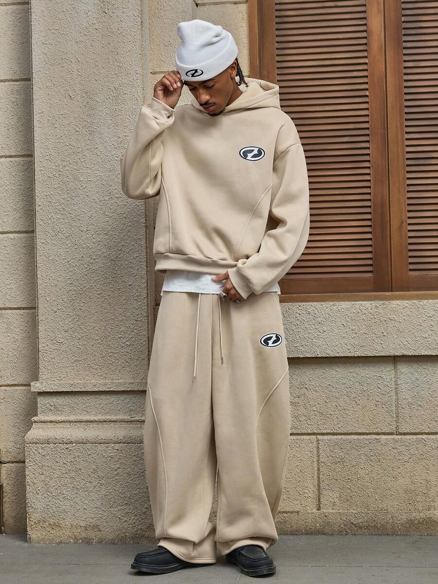 AXEPEAK 男士落肩长袖休闲宽松连帽衫套装