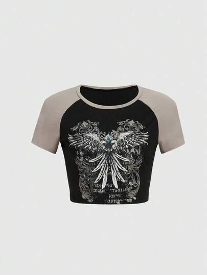 Grunge Punk Maglietta oversize stile punk e vintage con ali e croce