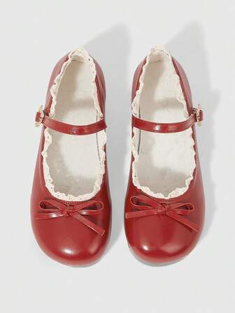 Kawaii Women's Brown Loafers, Closed Toe Mary Jane Flats, Bow Lace Lolita Ballet Flat Shoes