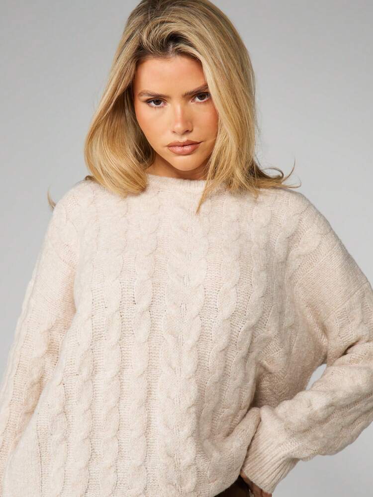 AiiRZ Chunky Cable Knit Sweater Cozy Winter Fall Pullover Crewneck Long Sleeve Casual Knitwear
