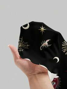 ROMWE Váy ngắn in họa tiết trái tim đá quý mặt trời và mặt trăng Gothic Dark Palace dành cho nữ - màu đen - Xem 5