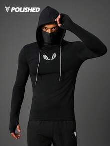 Manfinity Acti Log Men's Wing Print Long Sleeve Drawstring Hooded Sweatshirt Workout Gym-Wear - Black - View 1