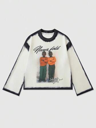 Street Life T-shirt à manches longues col rond ample et décontracté pour hommes avec imprimé graphique