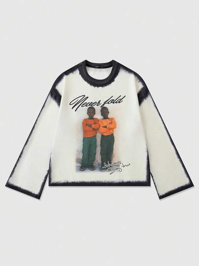 Street Life Men's Casual Loose Fit Round Neck Long Sleeve T-Shirt With Graphic Print