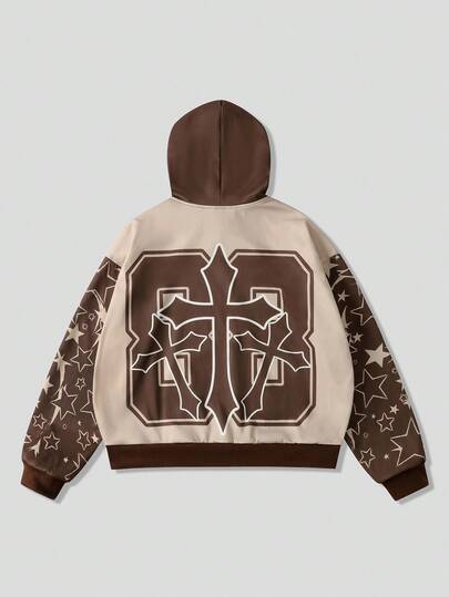 Street Life Men's Letter & Figure Print Casual Loose Fit Hoodie Sweatshirt