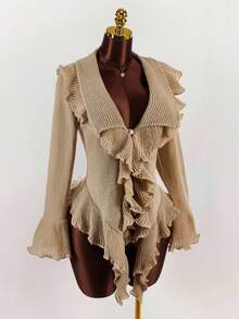 Y2K Amplova Women's Fashionable Sexy & Sweet Ruffle Flare Sleeve Cardigan, Autumn/Winter Thanksgiving And New Year, - Multicolor - View 6