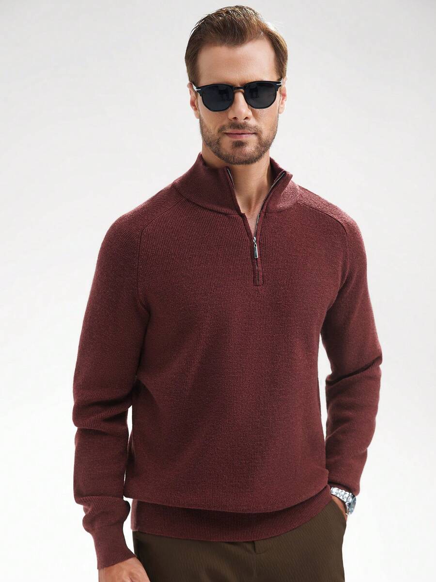 Manfinity CityGents Suéter casual de hombre con media cartera con cremallera y mangas raglán, para otoño/invierno - Burdeos - Ver 1