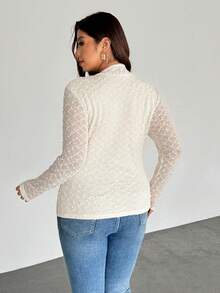 Firerie Femmes grande taille Élégant décontracté Vacances Minimaliste Froncé Col V Texture Tissu extensible Manches longues T-shirt, Automne/Hiver - Nude - Voir 2