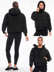 GLOWMODE Warm Hug Silky Smooth Wind-Resistant Ribbed Cuffs Hem Relaxed Fit Hooded Puffer Flight Jacket Autumn Winter Outdoors Daily Casual Wear - Black - View 8