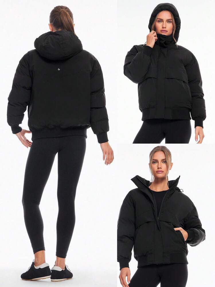 Chaqueta acolchada con capucha para otoño e invierno, con puños y bajo acanalados resistentes al viento, de ajuste relajado y tacto suave y sedoso, para uso diario y casual al aire libre