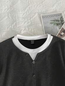 Franclia Women's Single-Breasted 2 In 1 Fleece Long Sleeve T-Shirt - Black - View 8