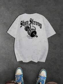 Sport MetroGents 男式标语和杠铃印花圆领短袖运动T恤 - 白色 - 查看 2