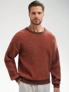 Manfinity CityGents Men's Casual Drop Shoulder Knit Sweater, Autumn/Winter, Long Sleeve Top - Brown - View 7