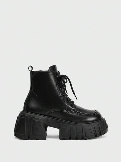 Women's Dark Punk Goth Lace-Up Platform Thick Sole Motorcycle Boots, Ankle Boots And Short Boots With Inner Height Increase