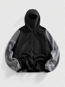 ROMWE MEN Prep Men's Casual Color Block Hoodie Sweatshirt, Autumn/Winter, Long Sleeve Top - Black - View 1