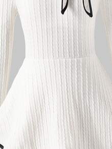 SHEIN 1pc Girls Contrast Color Collar Detachable Bow Long Sleeve Flare Cuff 3-Tier Casual Dress, Autumn - Apricot - View 6