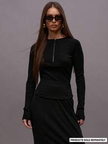 MUSERA Panelled Zip Through Raglan Long Sleeve Top Only Autumn Fall  Night Out Going Out Streetwear Cute Sexy Festive Holidays Party Spring Summer - Black - View 1