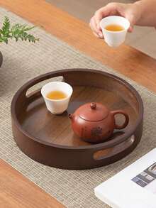 1个带把手的胡桃木圆形托盘，适用于盛放零食、糕点、饼干、开胃菜等，用途广泛，适合各种场合。