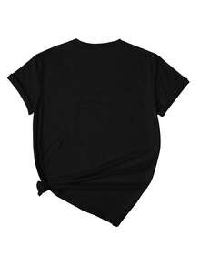 EMERY ROSE Women's Casual Numeric Print Round Neck Short Sleeve T-Shirt, Versatile - Black - View 2