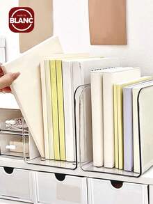 Madebyblanc Transparent Acrylic Book Stand, Desktop Book File Storage Divider, Shelf Holder For Student Desk And Office Organizer Back To School - Clear - View 6
