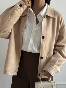 DAZY Women's Casual Loose Fit Turndown Collar Jacket, Autumn/Winter Women Coats - Khaki - View 4