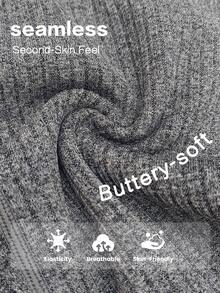 Eassivo Eassivo 女式纯色罗纹高腰无缝瑜伽健身喇叭紧身裤 - 深灰色 - 查看 5