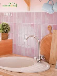 1/10/30pcs Pink Brick Pattern Imitation Tile Self-Adhesive Wall Stickers, Peel And Stick Wall Tile. - Pink - View 4
