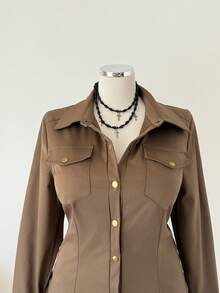 Sunspun Modisches Slim Fit Langarm Casual Utility Goth Große Größen Damenhemd