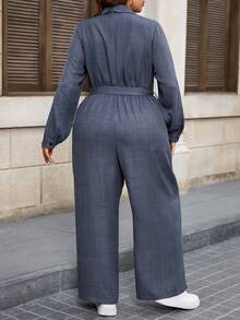 EMERY ROSE Plus Size Women Casual Comfortable Long Sleeve Jumpsuit - Grey - View 2