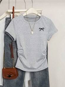 INAWLY 5 件套女式夏季休闲上衣，蝴蝶印花设计，百搭日常穿着，黑色、酒红色、蓝色、白色、灰色，返校、户外，收腰褶饰修身 T 恤，加大码 - 彩色 - 查看 8