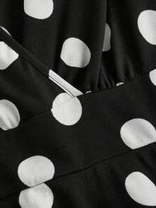 Sweetra Vestido de lunares con cuello en V sin mangas, con cintura ajustable, talla grande para mujer, para el verano