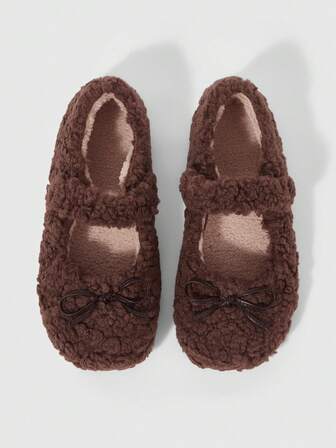 Kawaii Mocassini da donna marroni, ballerine chiuse con fiocco stile Lolita, scarpe da ballo piatte