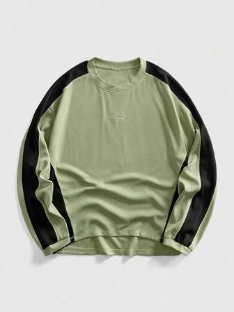 Street Life Sweat-shirt col rond décontracté pour hommes avec patchwork de couleurs contrastées