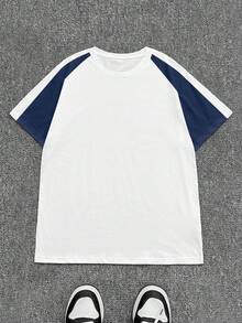 Manfinity Dauomo Kaos Pria Kasual Longgar Lengan Pendek Warna Blok Kerah Bulat, Nyaman dan Cocok untuk Pemakaian Sehari-hari - MultiWarna - View 5
