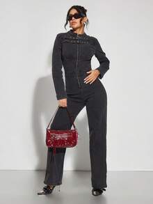 SHECARRY Ladies, Women Shoulder Bag, Hobo Bag, Motorcycle Style, Fashionable, Personalized, Simple, Versatile, Street, Sweet And Cool Girls, Hot Girls, Y2k, Retro, Rivets, Vintage, Teenagers(Includes Bag Charm) - Burgundy - View 8