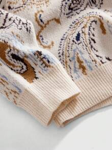 ROMWE MEN Street Life 男士圆领腰果图案复古针织毛衣，冬季