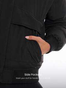 GLOWMODE Warm Hug Silky Smooth Wind-Resistant Ribbed Cuffs Hem Relaxed Fit Hooded Puffer Flight Jacket Autumn Winter Outdoors Daily Casual Wear - Black - View 5