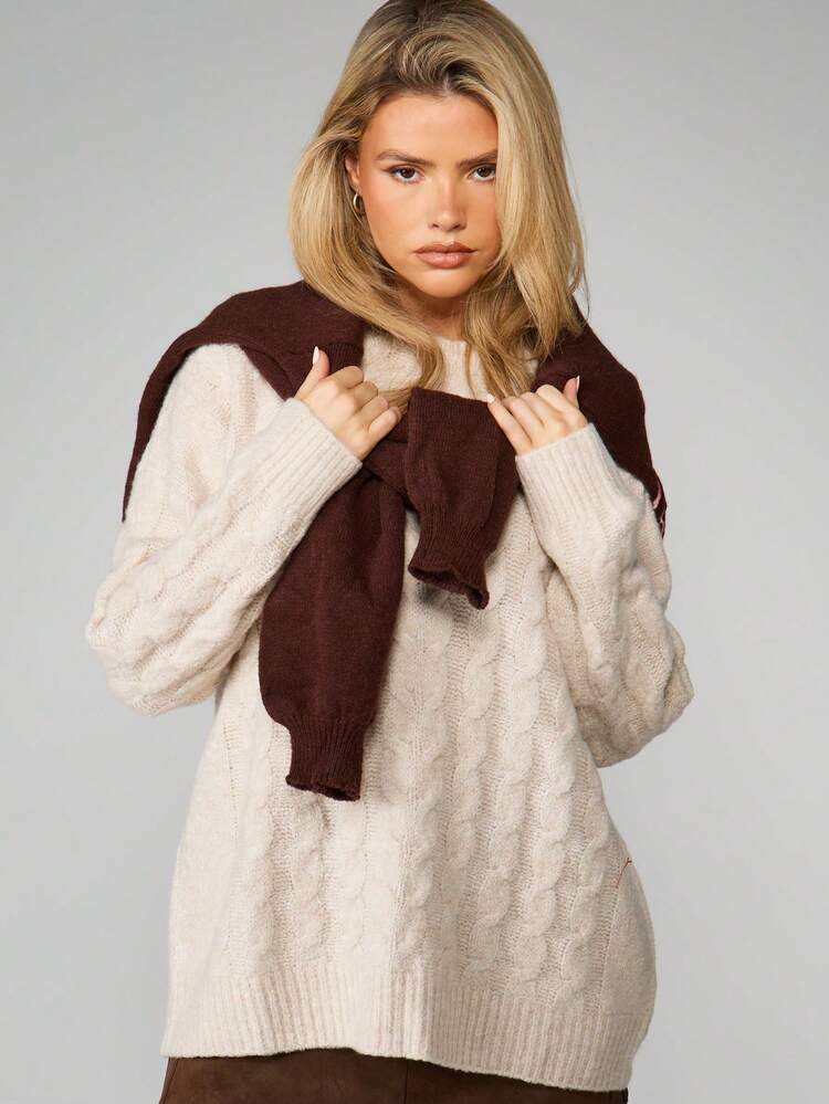 AiiRZ Chunky Cable Knit Sweater Cozy Winter Fall Pullover Crewneck Long Sleeve Casual Knitwear