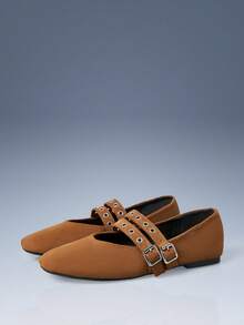 CUCCOO GRLICON Women's Round Toe Buckle Strap Flat Shoes, Motorcycle, Punk, Ballet, Unisex, Summer Vacation, Y2K Style - Brown - View 2