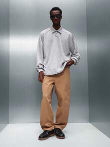 PLAYBOY X SUMWON Men's Regular Fit Long Sleeve Rugby Polo Shirt With Embossed Logo Back Design Casual Collar Top