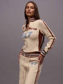 MUSERA High Neck Zip Through  Graphic Knit Sweater Cardigan Only Autumn Fall Winter Night Out Going Out Streetwear Cute Back To School Sexy Uncut Evening Party Elegant   Spring Y2K - Multicolor - View 3