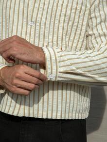 Manfinity Homme 男士条纹休闲长袖衬衫 - 杏色 - 查看 7