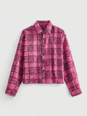 Street Life Men's Long Sleeve Plaid Cut-Out Short Boxy Shirt