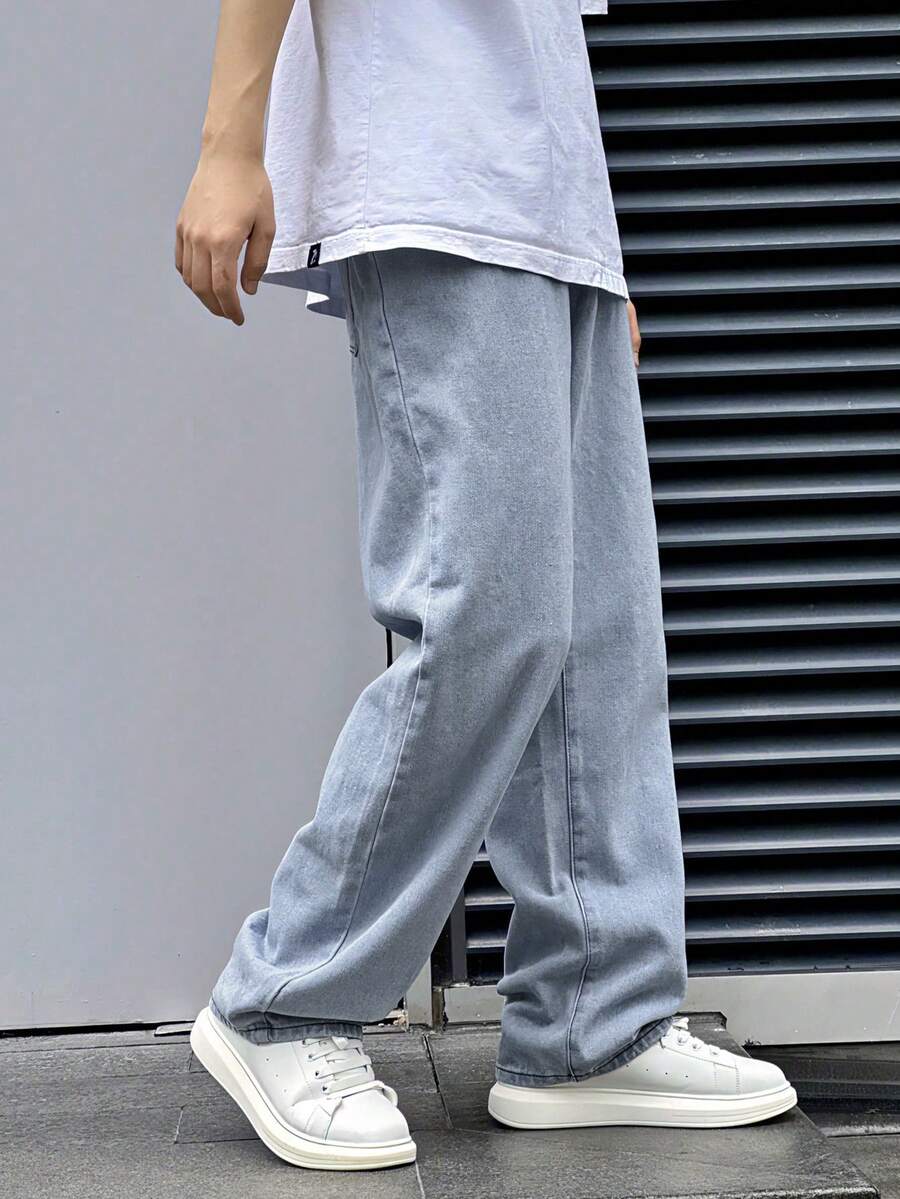 Claim Dot Loose Fit Men's Slant Pocket Straight Leg Jeans - Light Wash - View 1