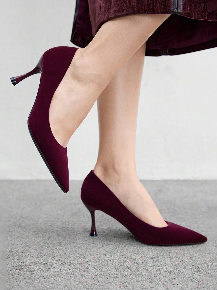 CUCCOO BIZCHIC Women's Pointed Toe Slim Heel Mid Heel Pumps, Elegant Casual Comfortable Slip-On Office Work Commute Dress Heels, Formal Occasion Party Wedding Shoes For Christmas Spring Shoes