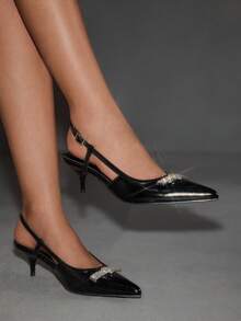 CUCCOO SZL Women's Rhinestone Decor Fashion Daily Wear Buckle High Heels - Black - View 9