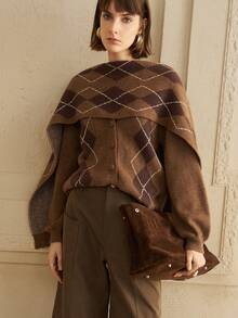 Arave Women's Arctic Fleece Fabric Loose Fit Diamond Placket Design Everyday Casual Cardigan    Sweater Winter Clothes Without Scarf - Multicolor - View 5