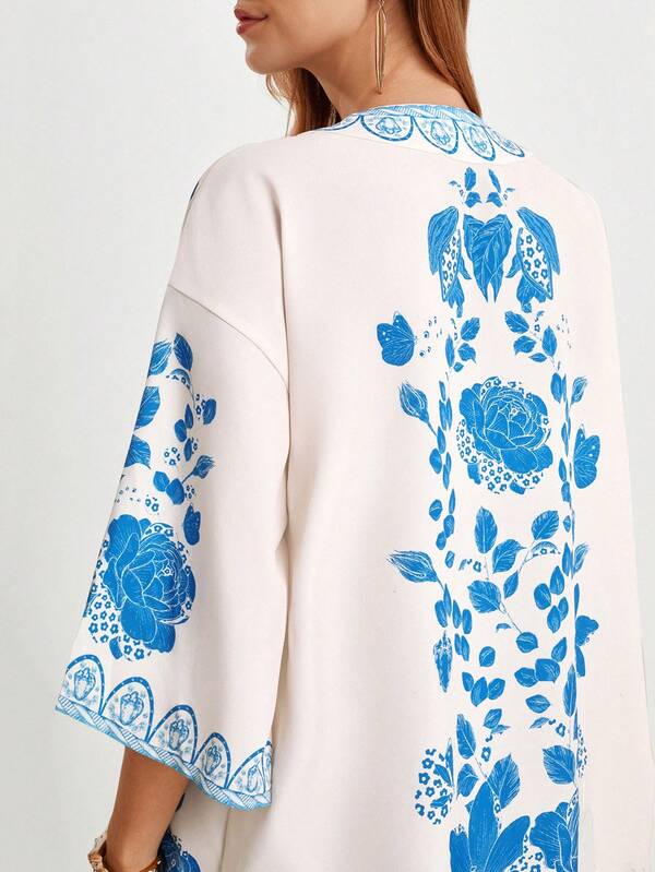 CAJUNI AD01 Print Kimono And Blue