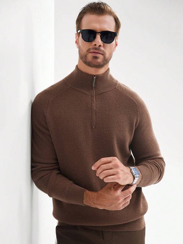 Manfinity CityGents Jersey de cuello alto de unicolor casual para hombre, otoño/invierno