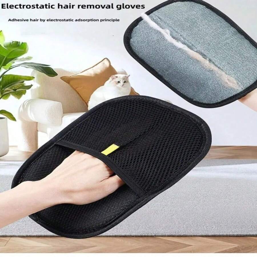 1 PC \ 2PCS Electrostatic Pet Hair Removal Gloves, Dual-Sided Hair Removal Brush, Pet Cat Hair Removal Brush, Suitable For Carpets, Bedding, And Clothing. - Black - View 1